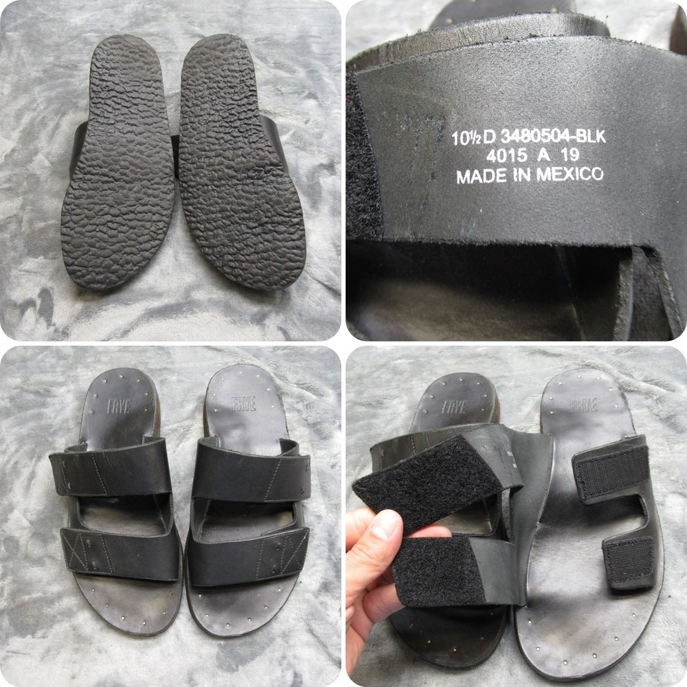 Frye Sandals Mens 10.5D Black Adjustable Cape Double Band Leather Sport Slip-On